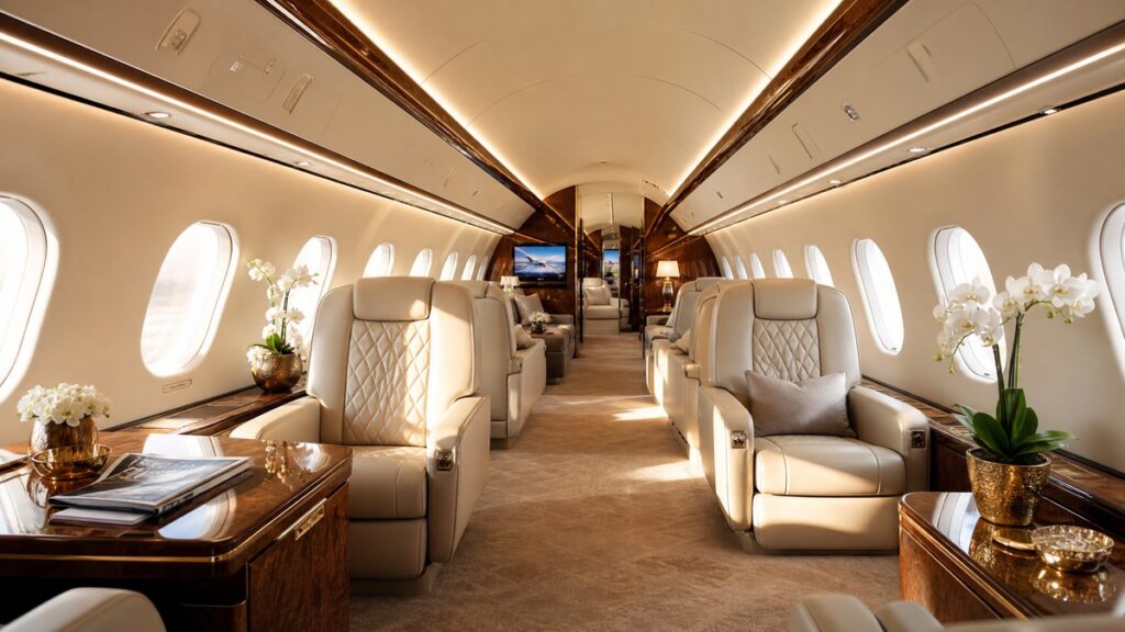 Inside a private jet: cabin, materials, technology, comfort…